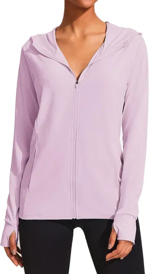 COOrun Women's UPF 50  Sun Protection Hoodie Jackets Full Zip Long Sleeve Active Shirts Outdoor Hiking Running