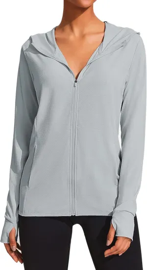 COOrun Women's UPF 50  Sun Protection Hoodie Jackets Full Zip Long Sleeve Active Shirts Outdoor Hiking Running