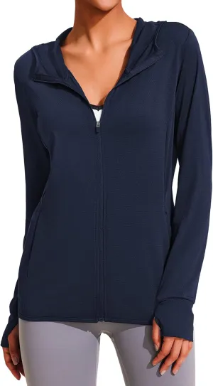 COOrun Women's UPF 50  Sun Protection Hoodie Jackets Full Zip Long Sleeve Active Shirts Outdoor Hiking Running