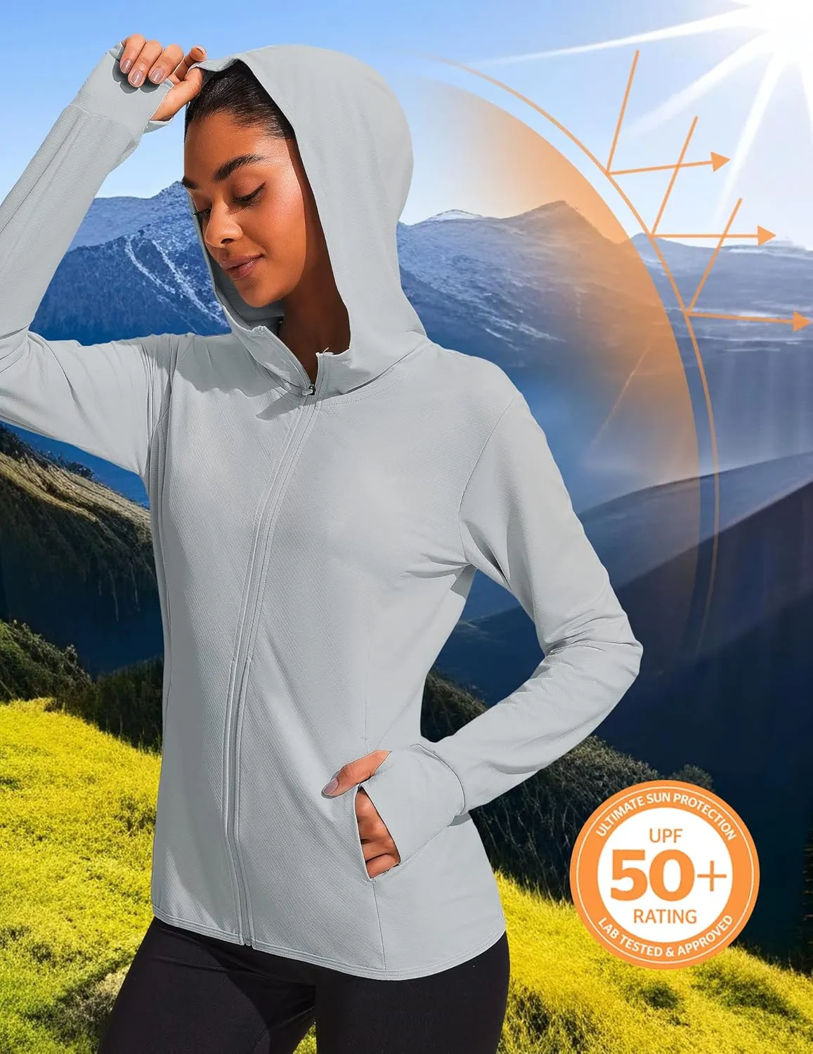 COOrun Women's UPF 50  Sun Protection Hoodie Jackets Full Zip Long Sleeve Active Shirts Outdoor Hiking Running