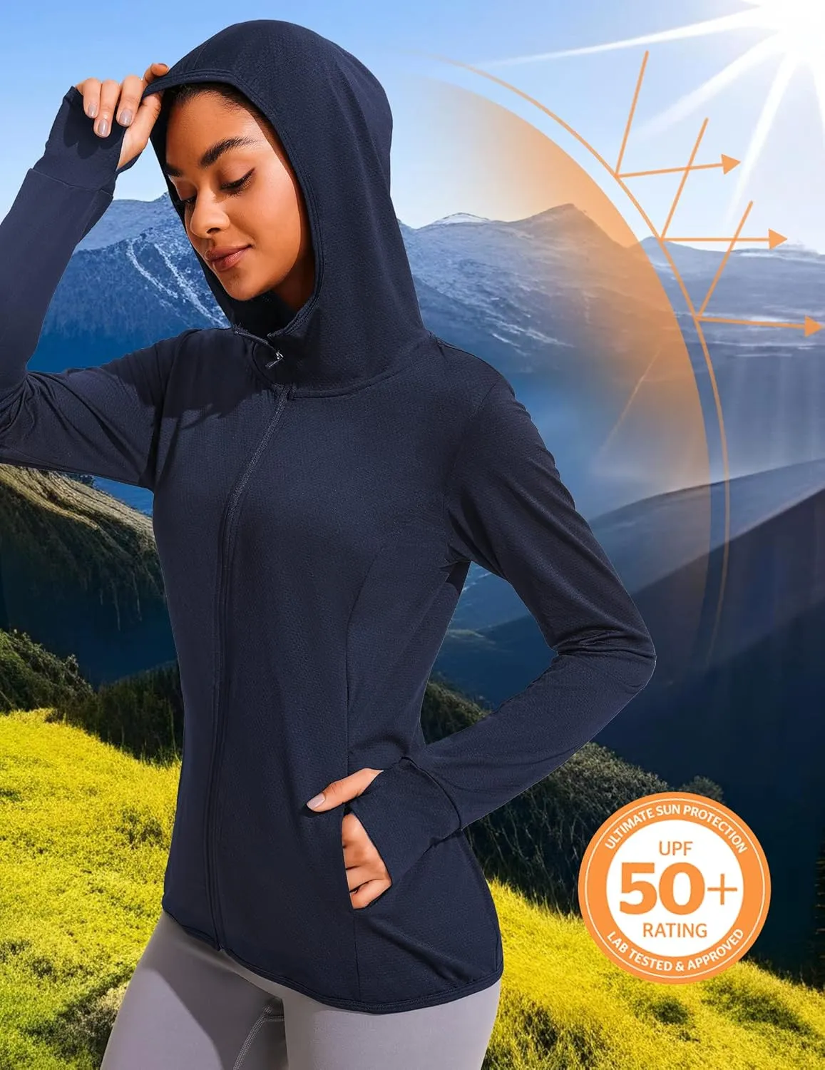 COOrun Women's UPF 50  Sun Protection Hoodie Jackets Full Zip Long Sleeve Active Shirts Outdoor Hiking Running