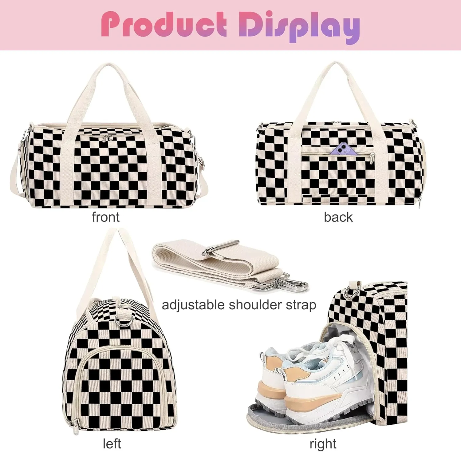 Corduroy Duffle Bag for Women,Gym Bag Girls Kids with Shoes Compartment & Wet Separation Waterproof Sports Overnight Travel Bag