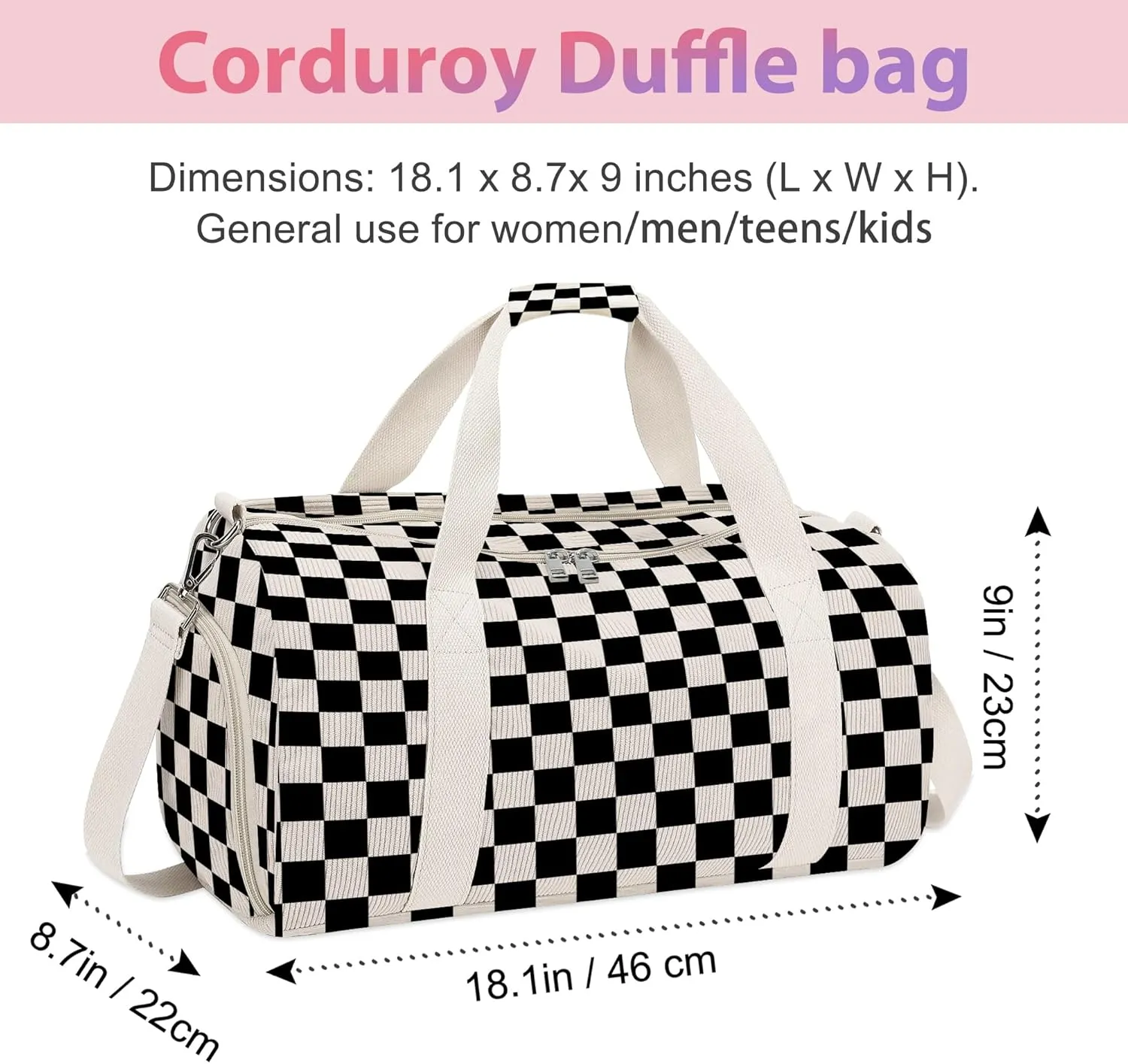Corduroy Duffle Bag for Women,Gym Bag Girls Kids with Shoes Compartment & Wet Separation Waterproof Sports Overnight Travel Bag