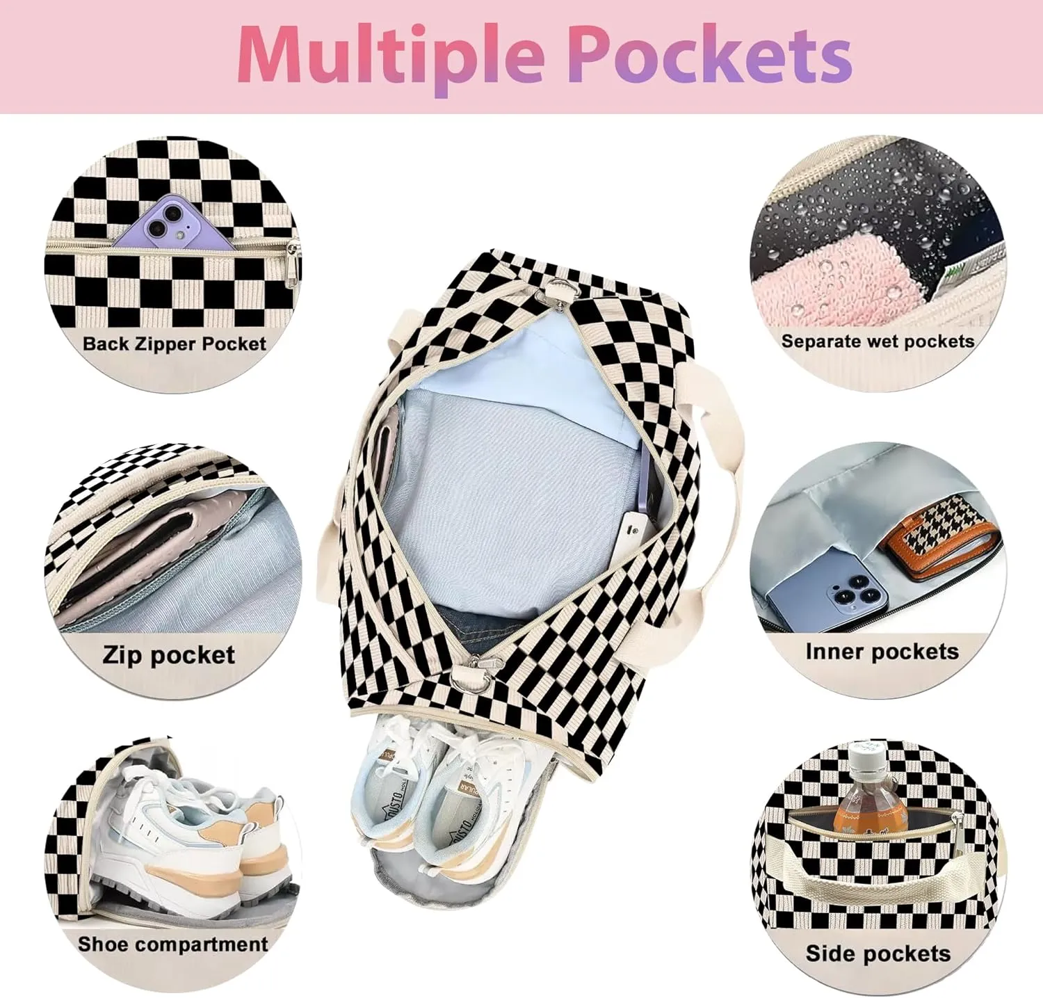 Corduroy Duffle Bag for Women,Gym Bag Girls Kids with Shoes Compartment & Wet Separation Waterproof Sports Overnight Travel Bag