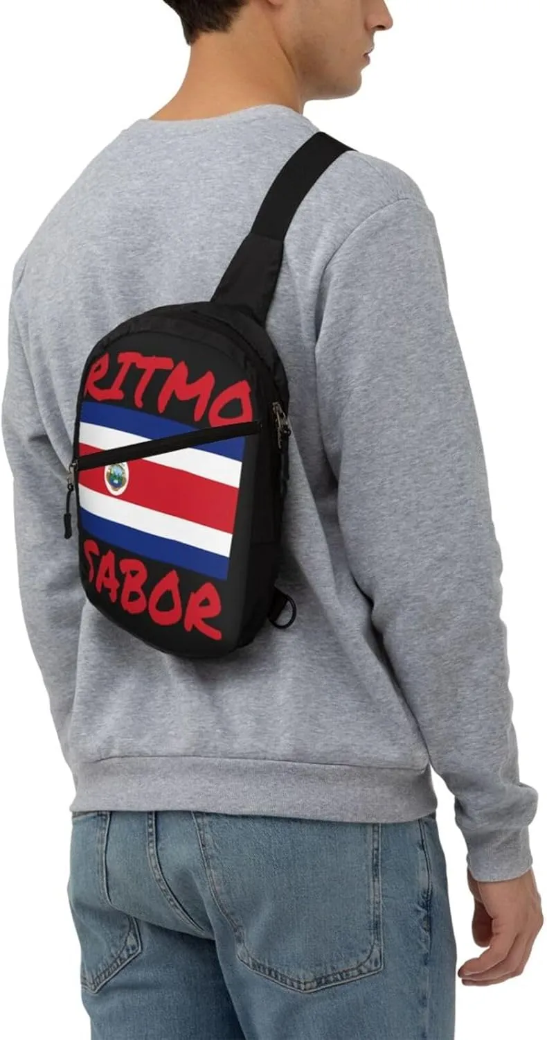 Costa Rica Flag Costa Rican Flags Packable Crossbody Bag Portable Sling Bags Foldable Travel Daypack Reusable Sports Shoulder Backpack Diagonally Chest Bag for Workout