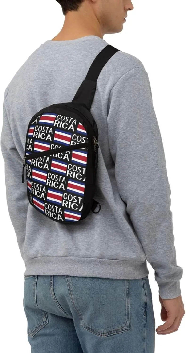 Costa Rica Flag Costa Rican Flags Packable Crossbody Bag Portable Sling Bags Foldable Travel Daypack Reusable Sports Shoulder Backpack Diagonally Chest Bag for Workout