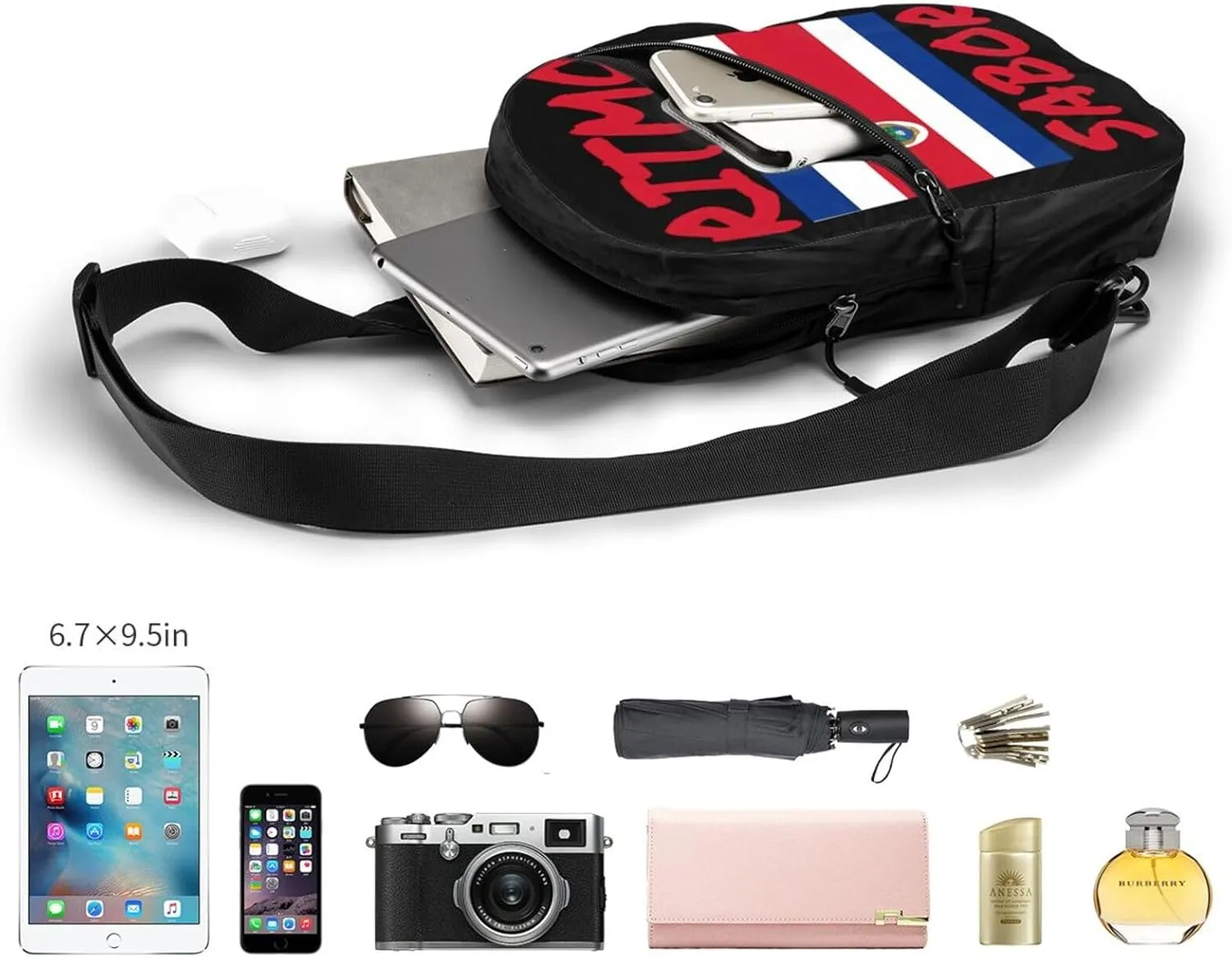 Costa Rica Flag Costa Rican Flags Packable Crossbody Bag Portable Sling Bags Foldable Travel Daypack Reusable Sports Shoulder Backpack Diagonally Chest Bag for Workout