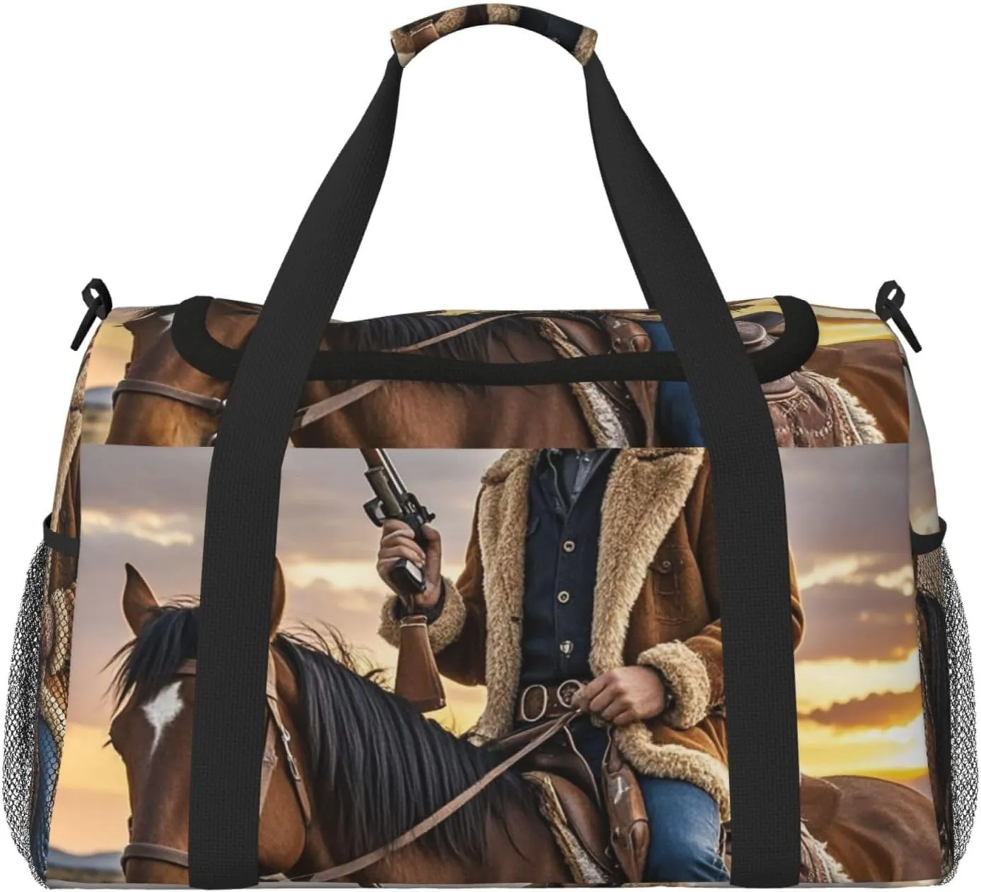 Cowboy West Travel Duffel Bag Lightweight Waterproof Carry On Tote Bag Foldable Weekender Overnight Bags Sport Gym Bag For Women Men
