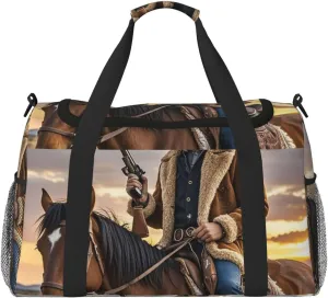 Cowboy West Travel Duffel Bag Lightweight Waterproof Carry On Tote Bag Foldable Weekender Overnight Bags Sport Gym Bag For Women Men