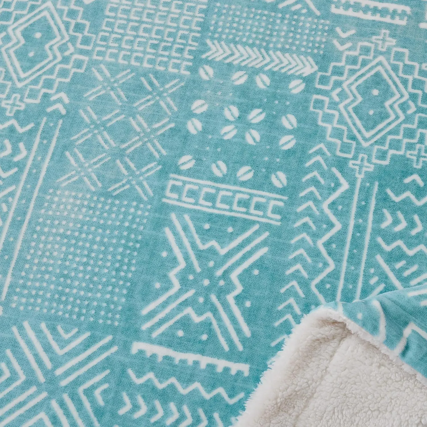 Cozy Soft Sherpa Fleece Printed Throw Blanket - Comfortable and Warm Thick Blanket for Couch, Chair, Bed, Camping, Picnic, and Travel. Blue (50"x60")