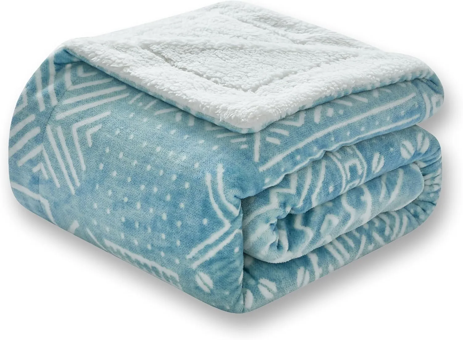 Cozy Soft Sherpa Fleece Printed Throw Blanket - Comfortable and Warm Thick Blanket for Couch, Chair, Bed, Camping, Picnic, and Travel. Blue (50"x60")