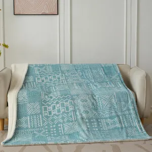 Cozy Soft Sherpa Fleece Printed Throw Blanket - Comfortable and Warm Thick Blanket for Couch, Chair, Bed, Camping, Picnic, and Travel. Blue (50"x60")