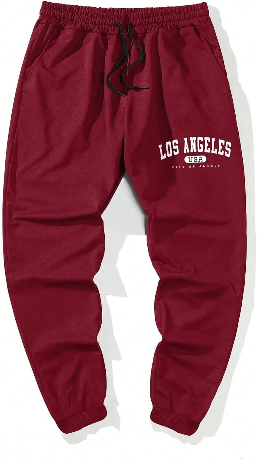 COZYEASE Men's Plaid Letter Print Sweatpants Drawstring Waist Tie Front Jogger Pants with Pocket