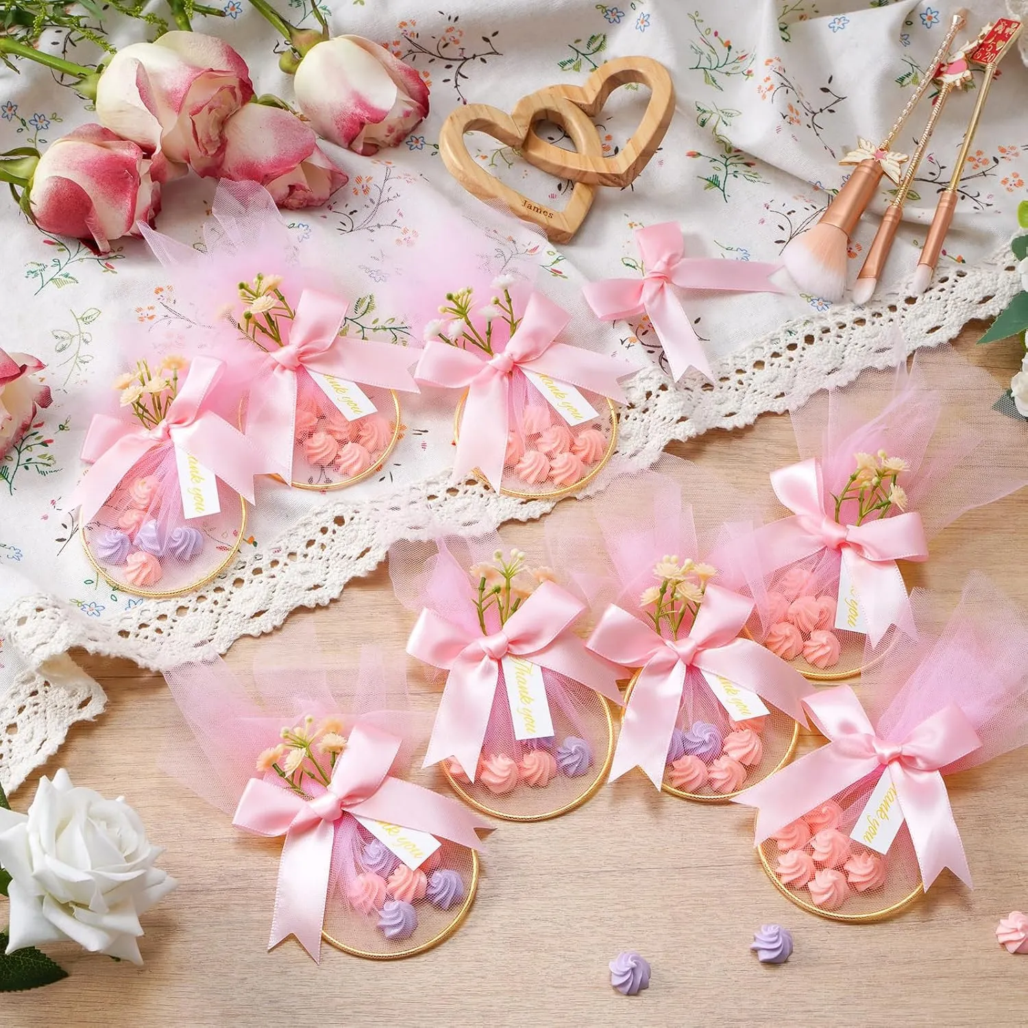 CPEGHDVM 50 Pcs 5.9 * 2.7in Wedding Favor Bags DIY Party Candy Favors Pouches Party Favors for Guests for Wedding Bridal Shower Baby Shower Birthday Party Decoration (Pink)