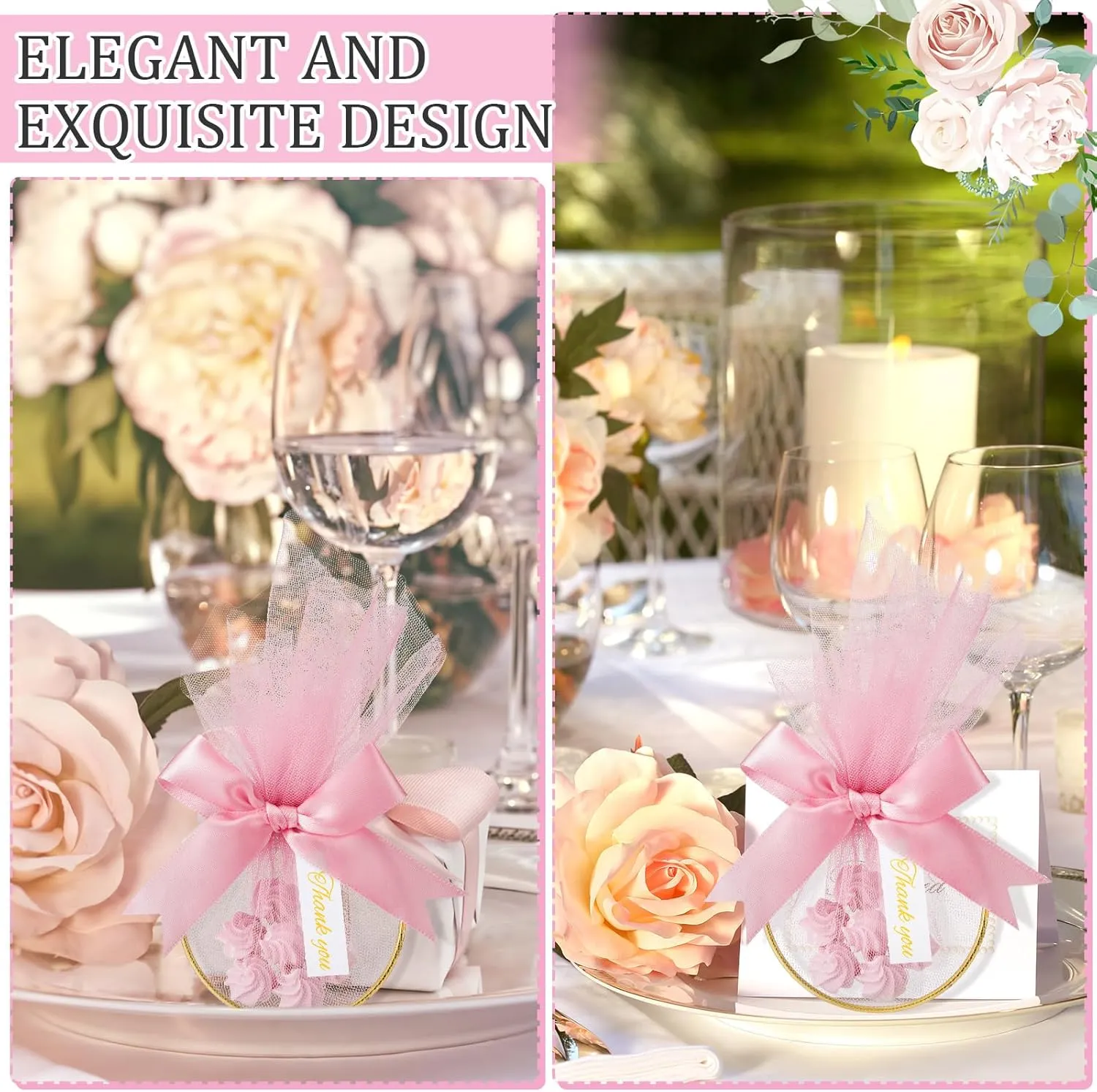 CPEGHDVM 50 Pcs 5.9 * 2.7in Wedding Favor Bags DIY Party Candy Favors Pouches Party Favors for Guests for Wedding Bridal Shower Baby Shower Birthday Party Decoration (Pink)