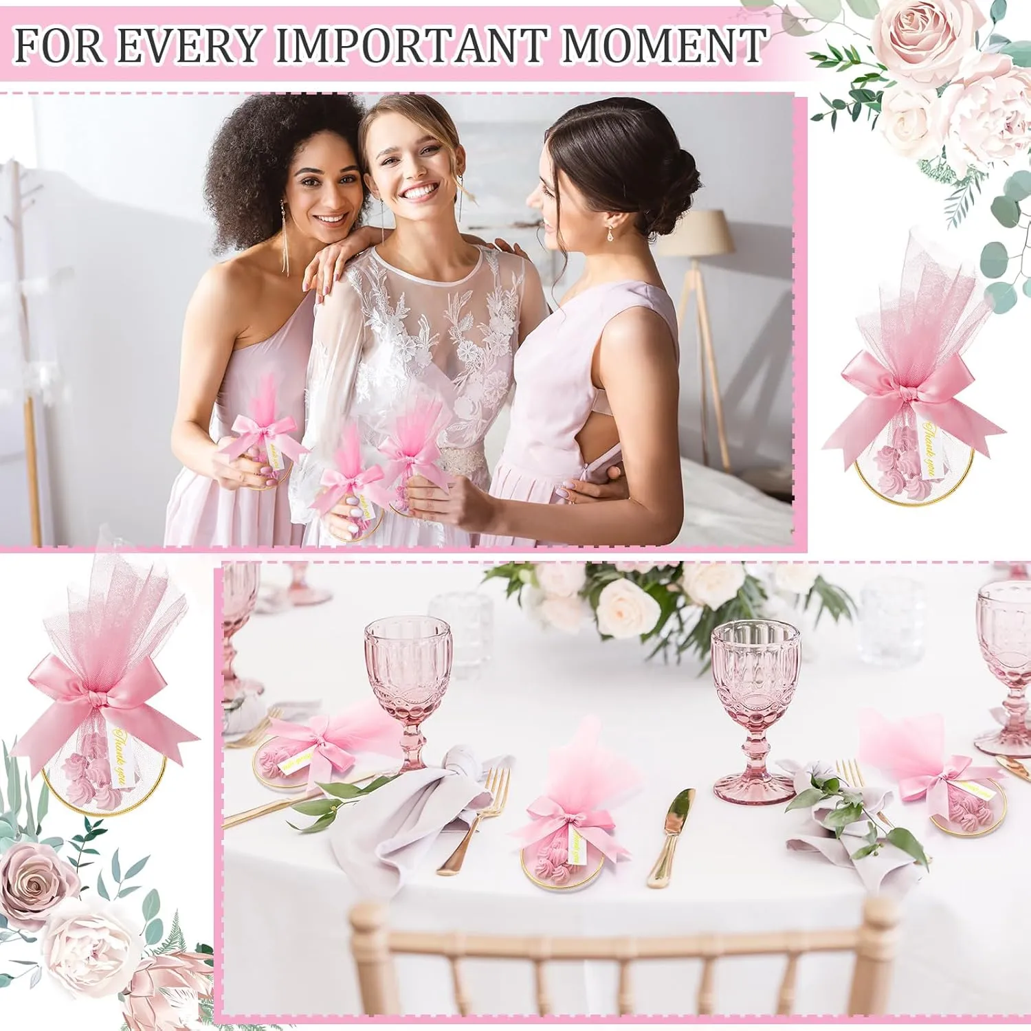 CPEGHDVM 50 Pcs 5.9 * 2.7in Wedding Favor Bags DIY Party Candy Favors Pouches Party Favors for Guests for Wedding Bridal Shower Baby Shower Birthday Party Decoration (Pink)