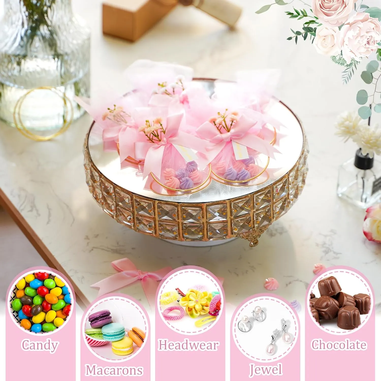 CPEGHDVM 50 Pcs 5.9 * 2.7in Wedding Favor Bags DIY Party Candy Favors Pouches Party Favors for Guests for Wedding Bridal Shower Baby Shower Birthday Party Decoration (Pink)