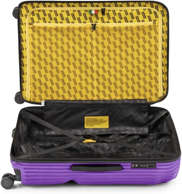 CRASH BAGGAGE Icon Stripe - 31 Inch Rolling Suitcase with 4 Spinner Wheels, Hardside Polycarbonate Travel Luggage, Lightweight, Interior Pockets, Airline Approved Lock, 100L - Large/Grape Violet