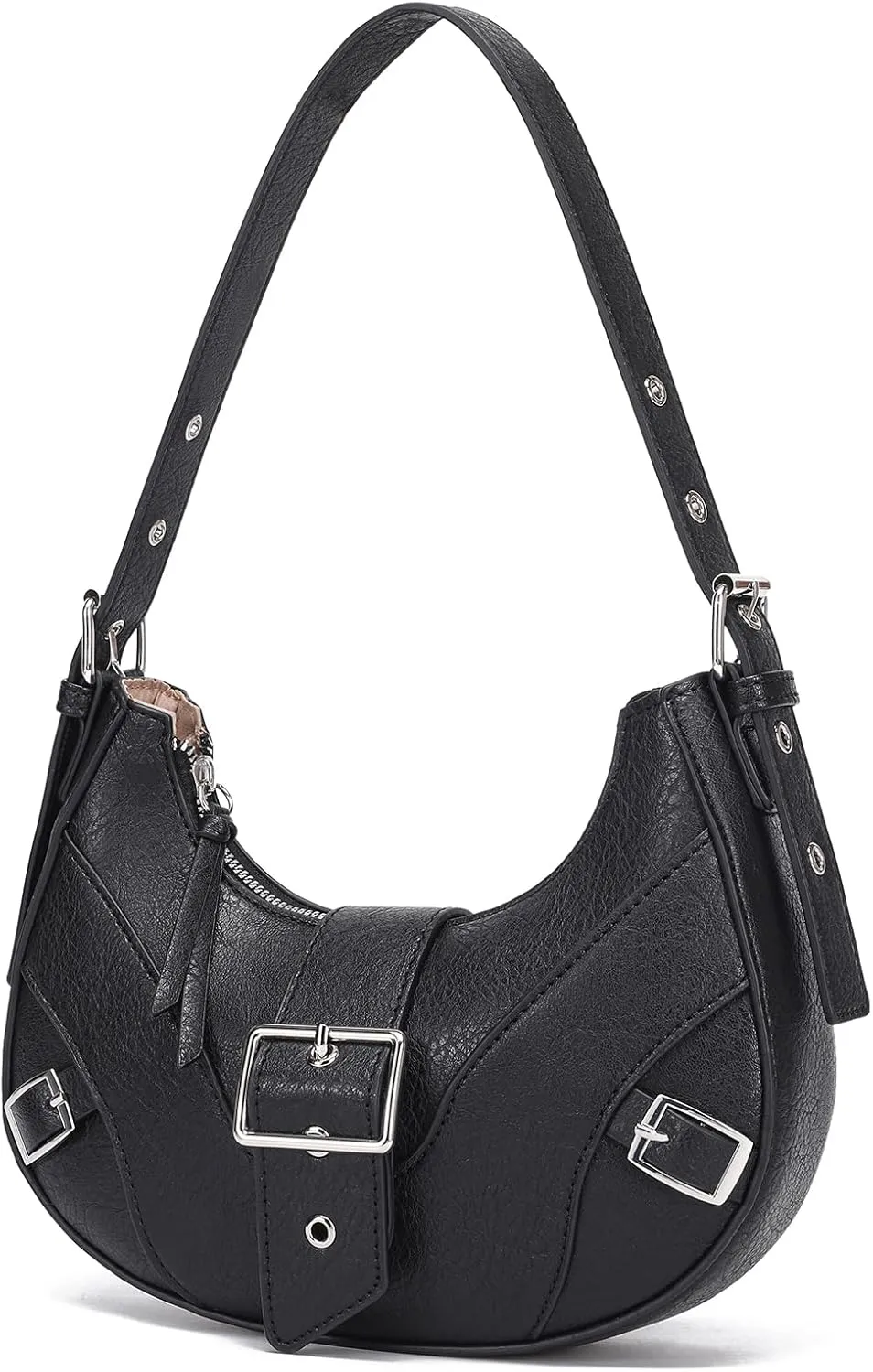 Crescent Small Shoulder Bag Y2k Purse Vintage Purses for Women with Buckle Punk Goth Grunge Emo Handbag