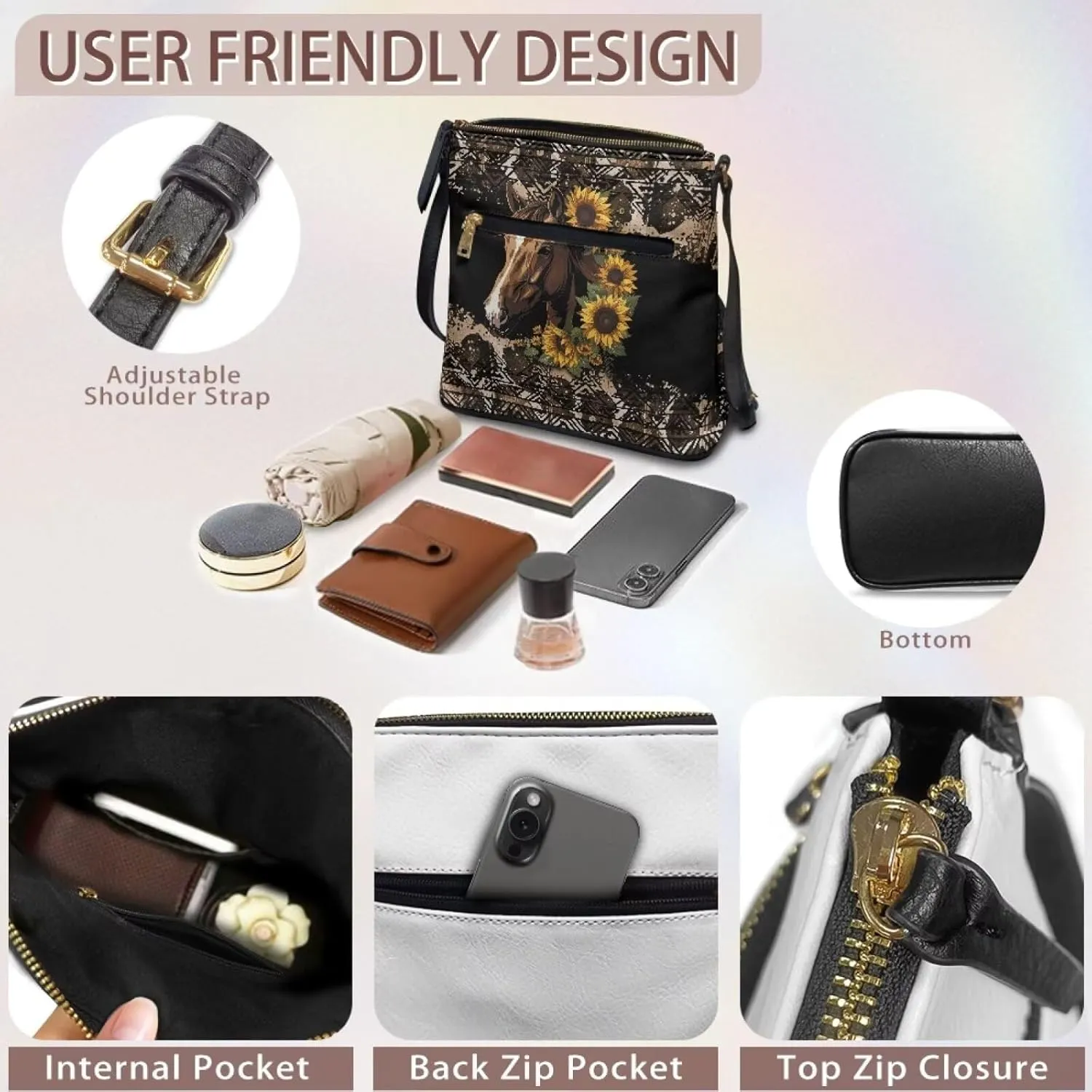Crossbody Bag Purse Leather Women's Shoulder Handbags Multi Pocket Crossbody Purse with Adjustable Strap
