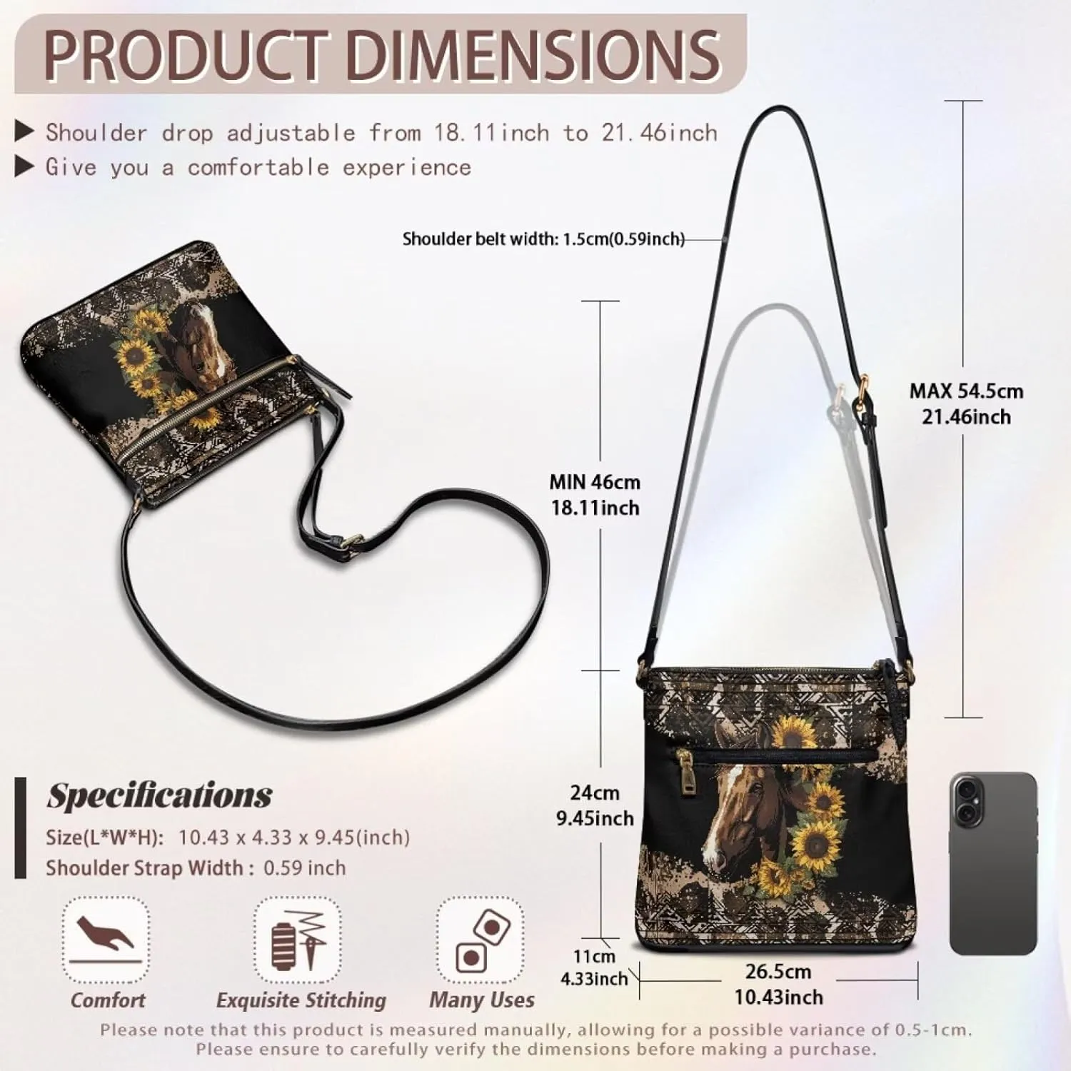 Crossbody Bag Purse Leather Women's Shoulder Handbags Multi Pocket Crossbody Purse with Adjustable Strap