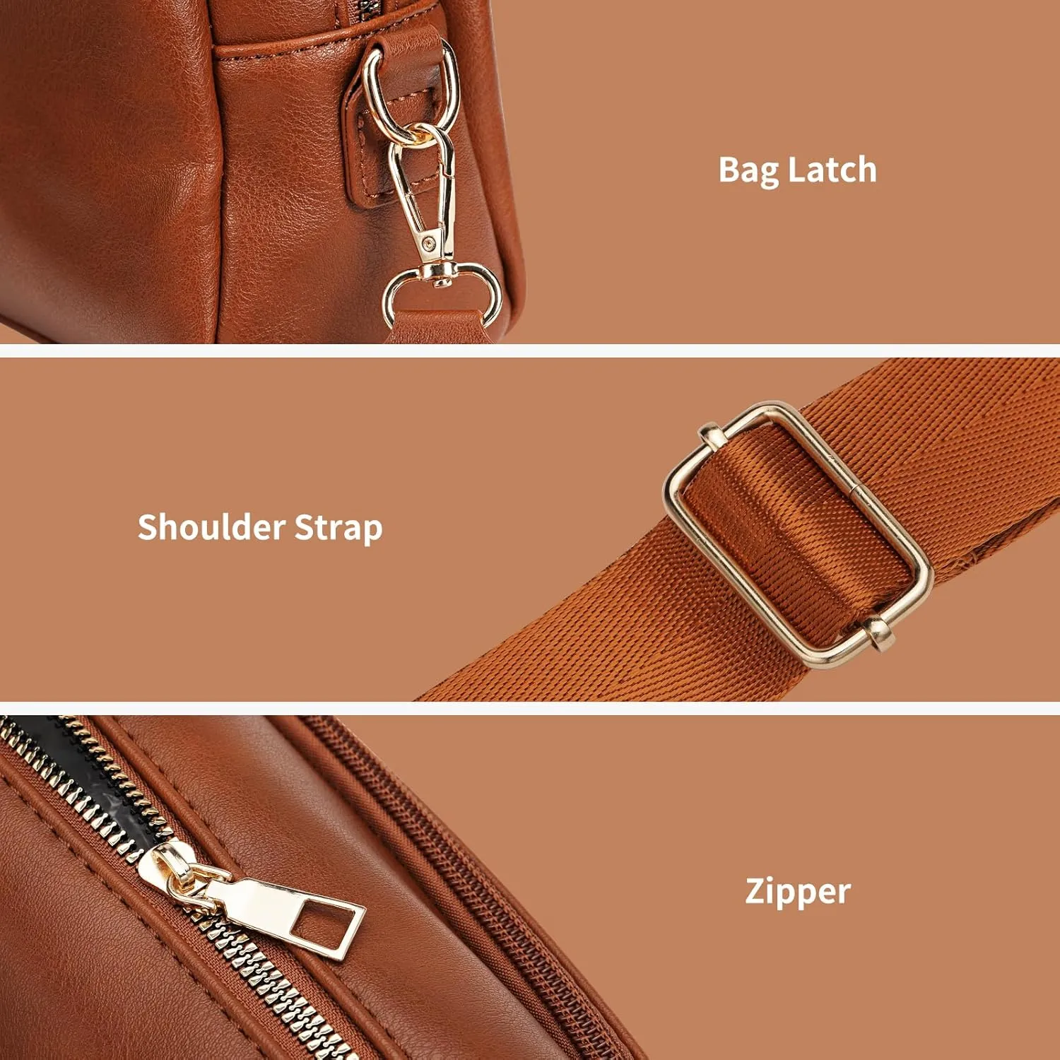 Crossbody Bags for Women Triple Zip Compartment Purses Vegan Leather Shoulder Handbags with Adjustable Shoulder Strap