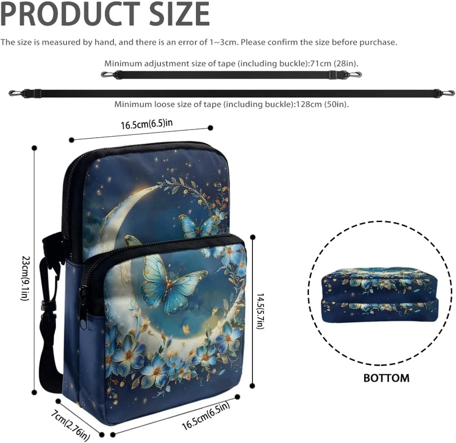 Crossbody Shoulder Bag for Girls, 2 Layer Lightweight Messenger Bag Waist Pouch