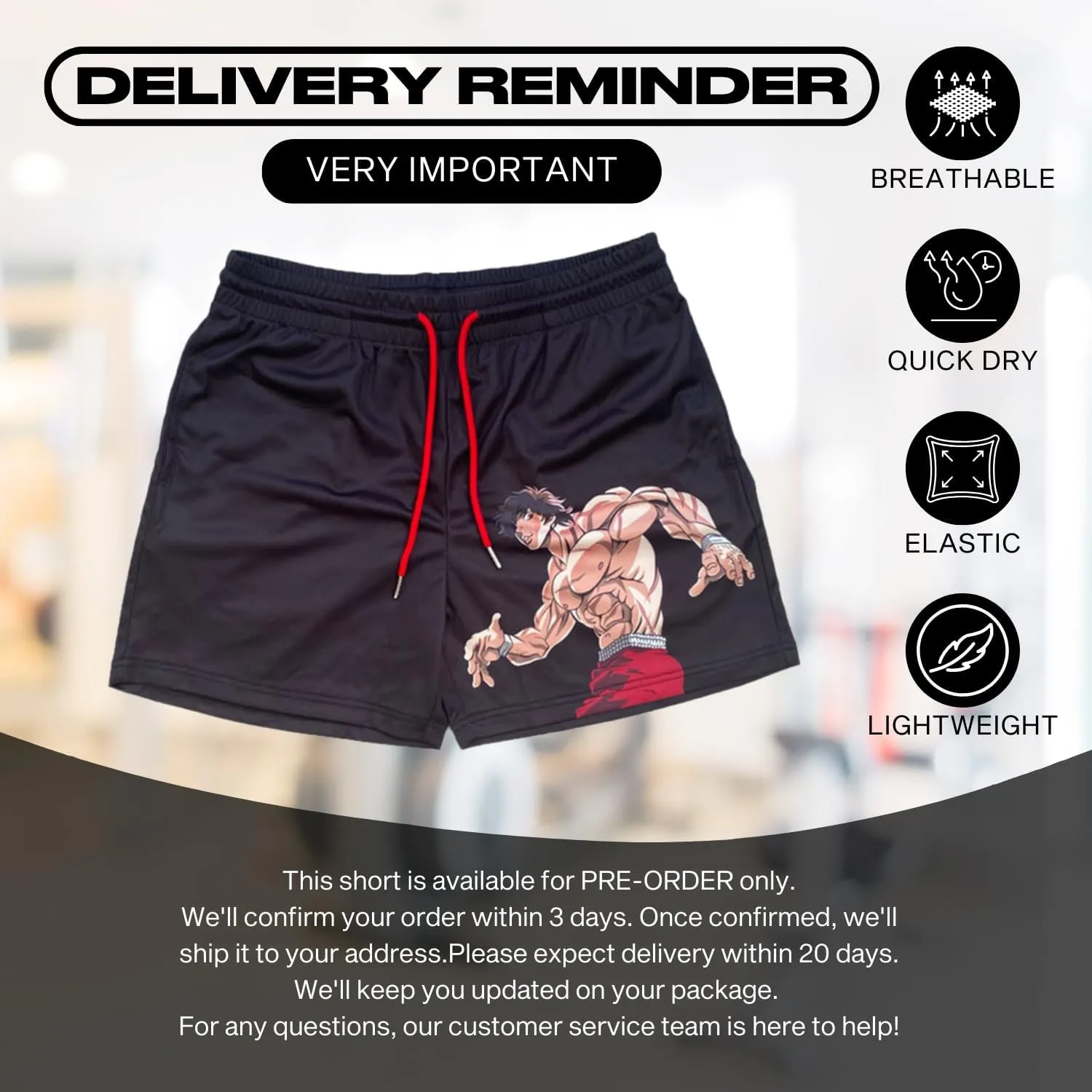 CROWN Anime Mesh Shorts - Breathable Workout Athletic Sport with Soft Pockets