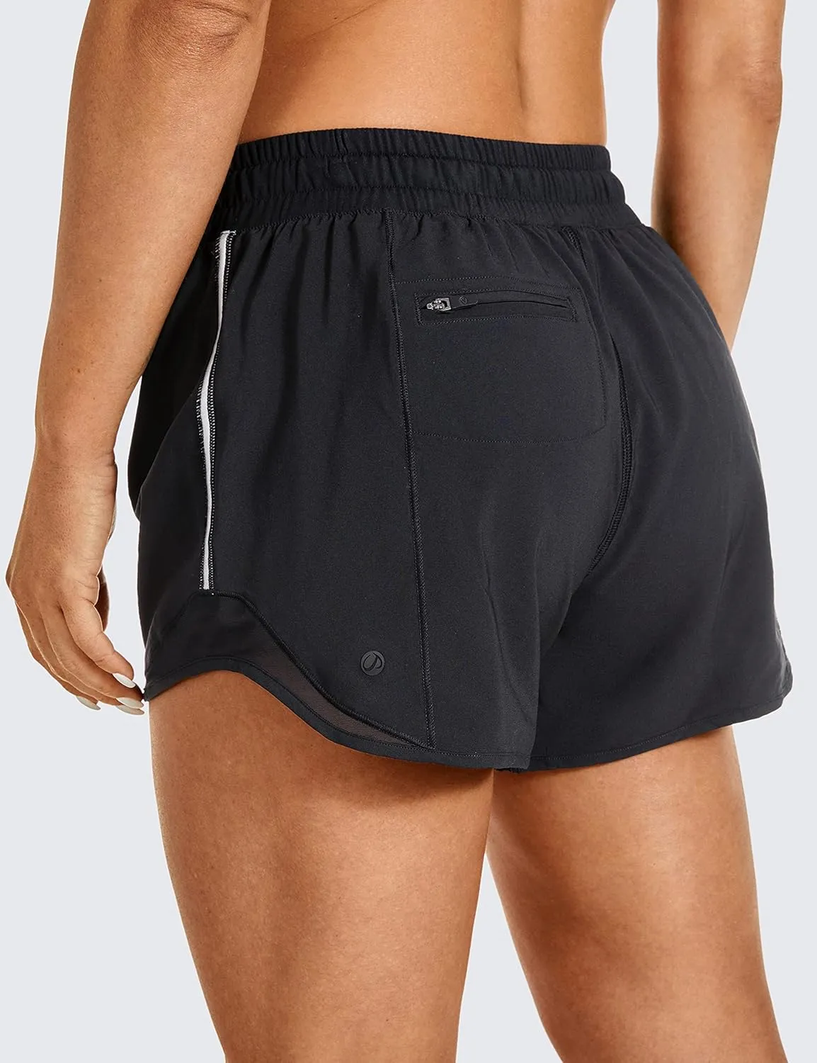 CRZ YOGA Womens Athletic Running Shorts with Zip Pocket, 4" Mid-Waist Mesh Liner Gym Workout Shorts