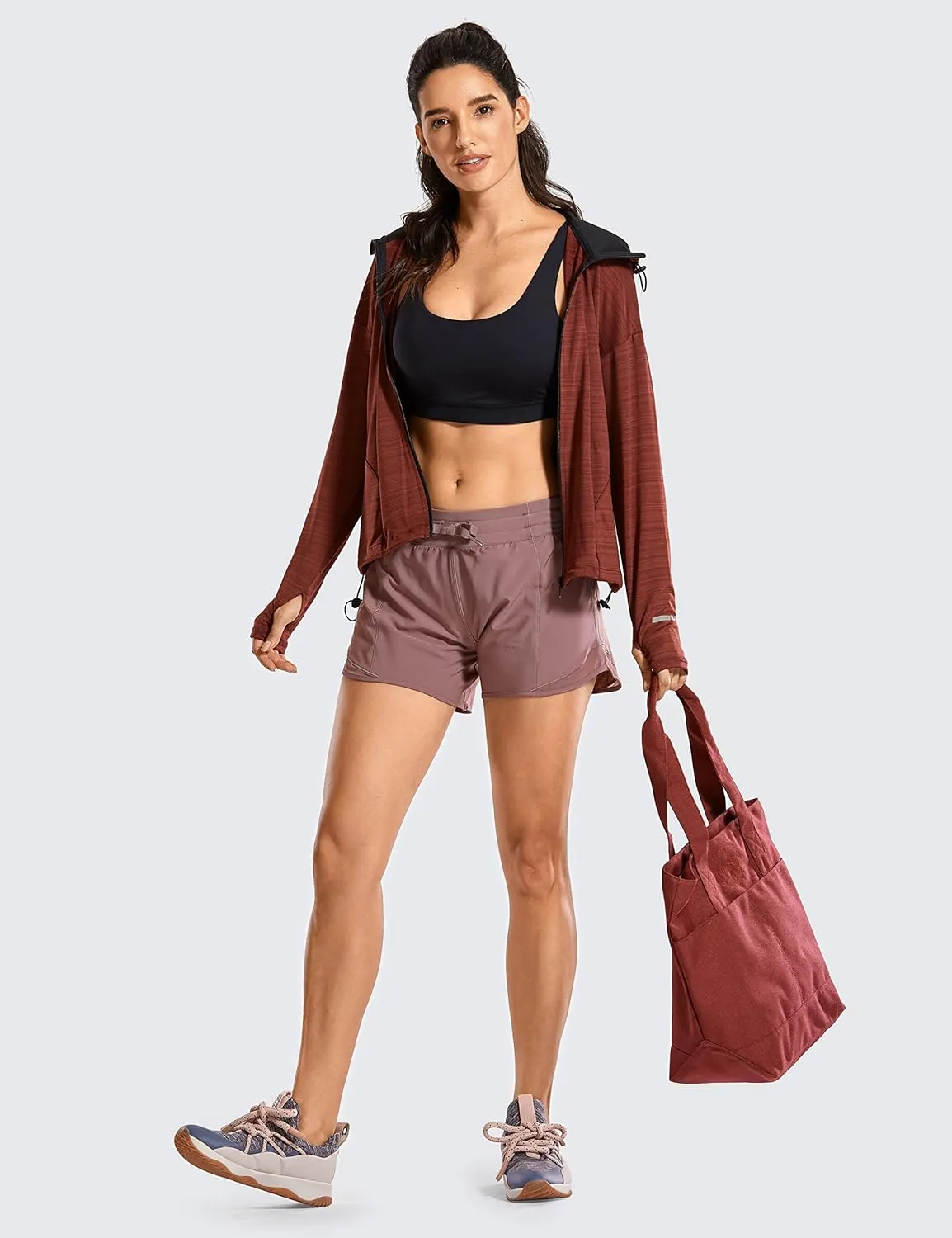 CRZ YOGA Womens Athletic Running Shorts with Zip Pocket, 4" Mid-Waist Mesh Liner Gym Workout Shorts