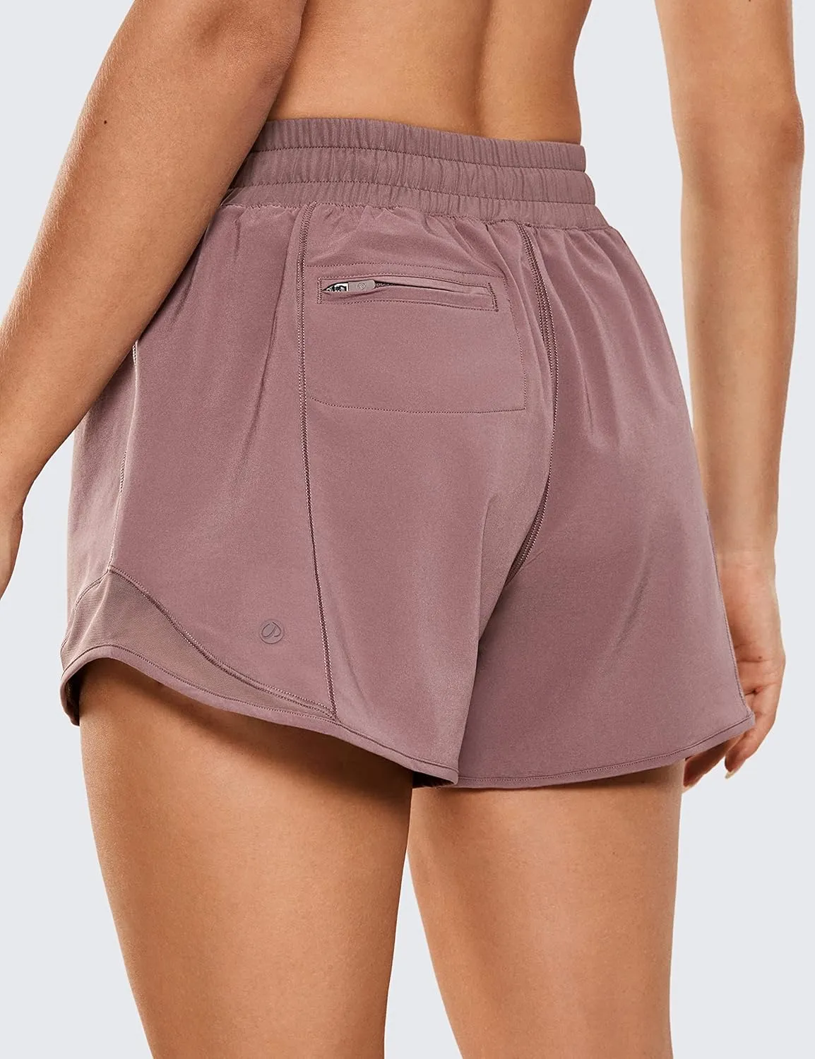 CRZ YOGA Womens Athletic Running Shorts with Zip Pocket, 4" Mid-Waist Mesh Liner Gym Workout Shorts