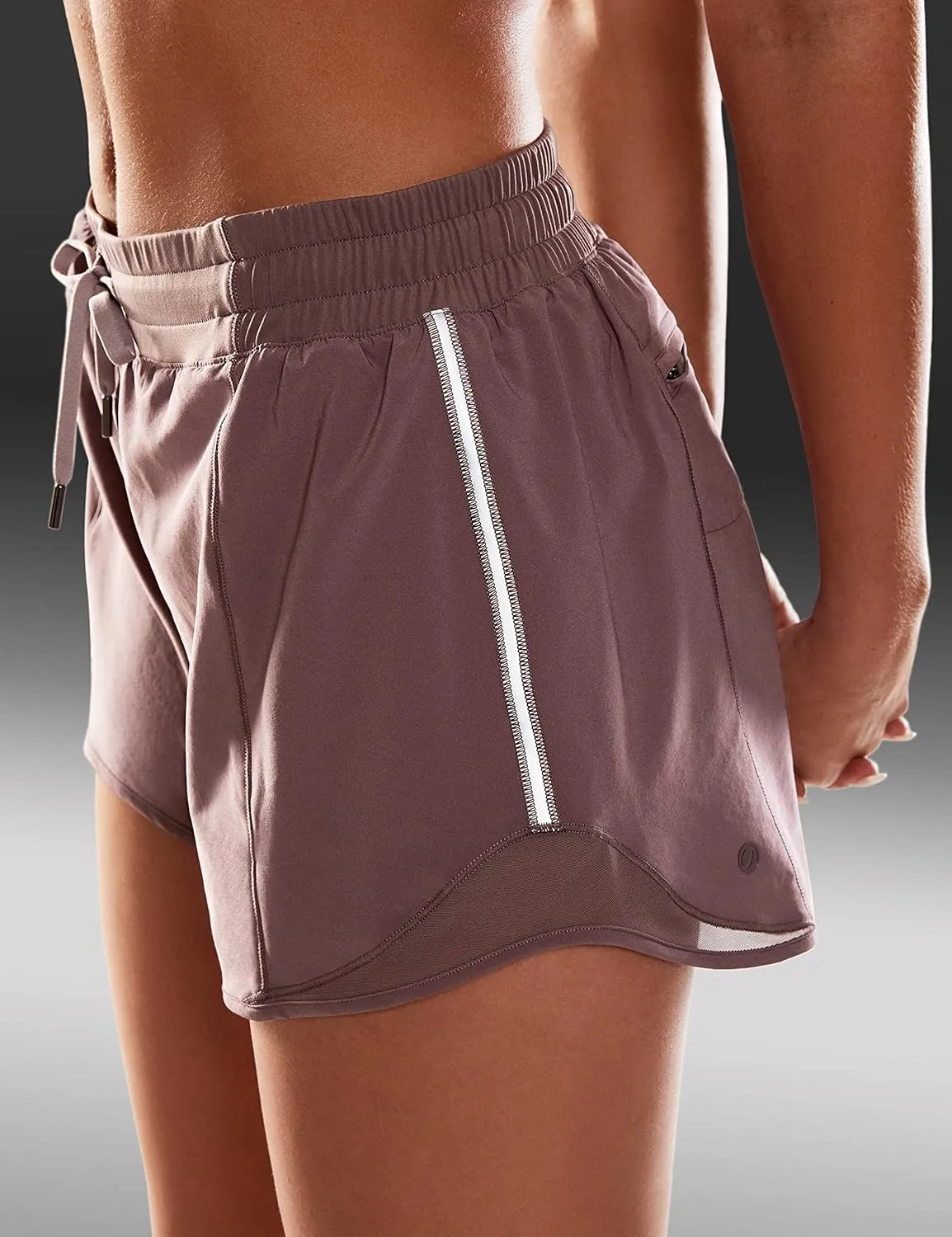 CRZ YOGA Womens Athletic Running Shorts with Zip Pocket, 4" Mid-Waist Mesh Liner Gym Workout Shorts