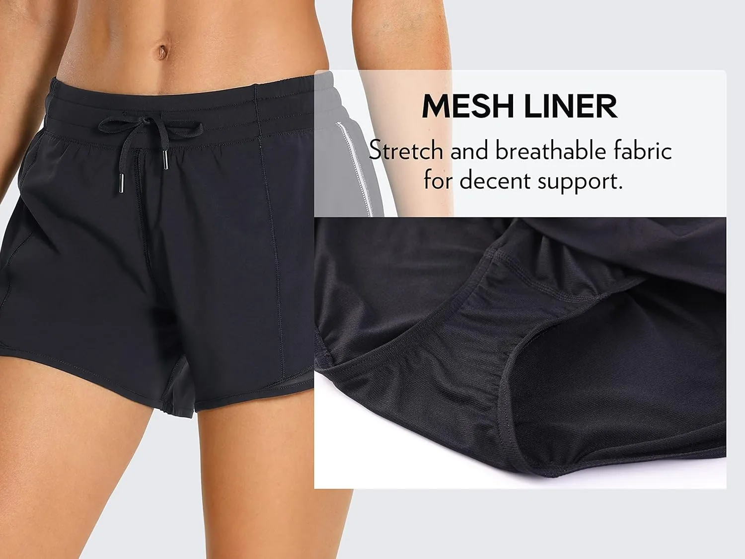 CRZ YOGA Womens Athletic Running Shorts with Zip Pocket, 4" Mid-Waist Mesh Liner Gym Workout Shorts