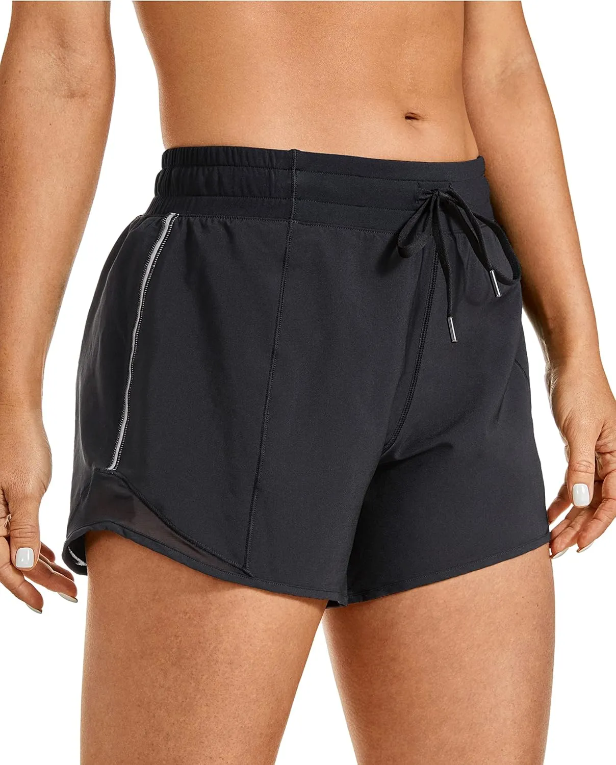 CRZ YOGA Womens Athletic Running Shorts with Zip Pocket, 4" Mid-Waist Mesh Liner Gym Workout Shorts