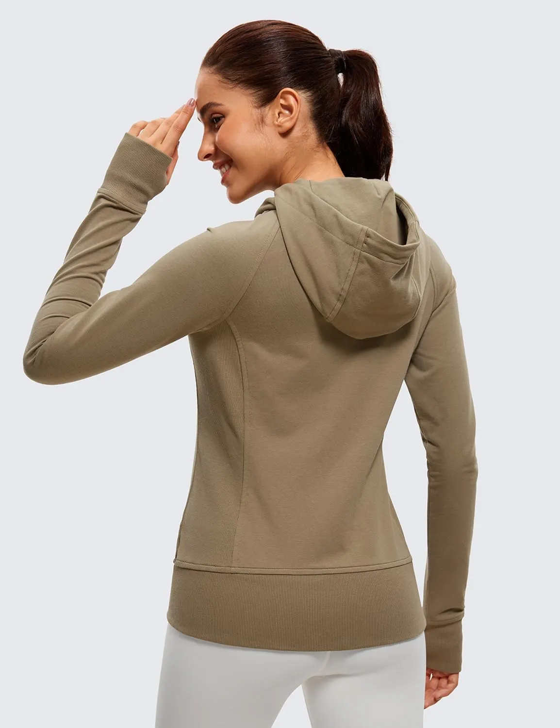 CRZ YOGA Women's Full Zip Hooded Sweatshirts Workout Sweat Jackets Slim Fit Running Track Hoodies with Thumbholes