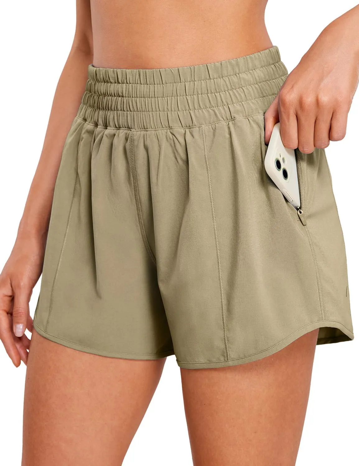 CRZ YOGA Womens High Waisted Running Shorts 4'' - Mesh Liner Lightweight Gym Sport Athletic Workout Shorts with Zipper Pocket