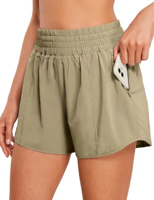 CRZ YOGA Womens High Waisted Running Shorts 4'' - Mesh Liner Lightweight Gym Sport Athletic Workout Shorts with Zipper Pocket