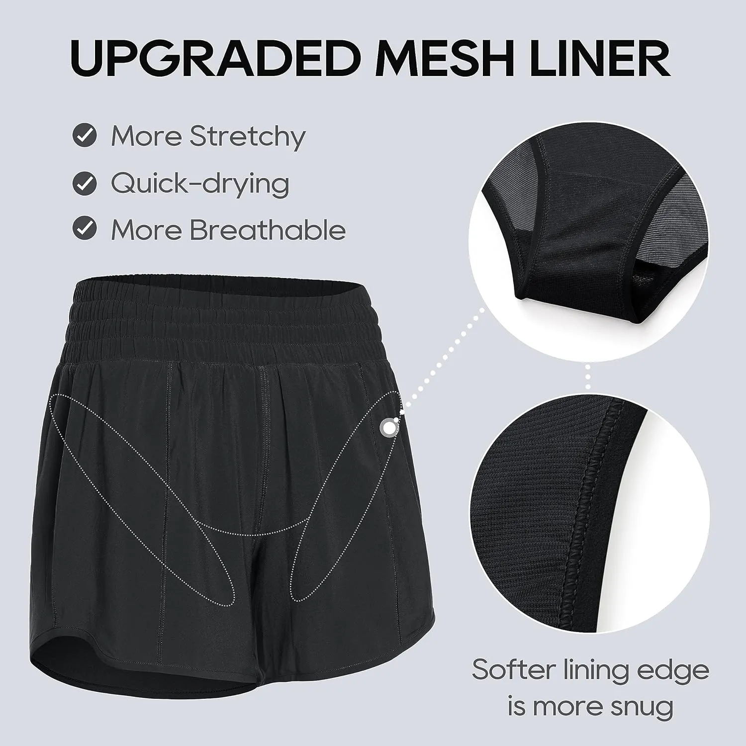 CRZ YOGA Womens High Waisted Running Shorts 4'' - Mesh Liner Lightweight Gym Sport Athletic Workout Shorts with Zipper Pocket