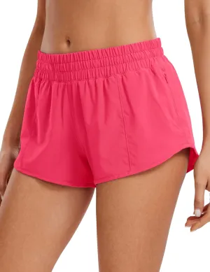 CRZ YOGA Women's Running Shorts Low Waisted 2.5" - Mesh Liner Quick Dry for Track Gym Athletic Workout with Zip Pocket