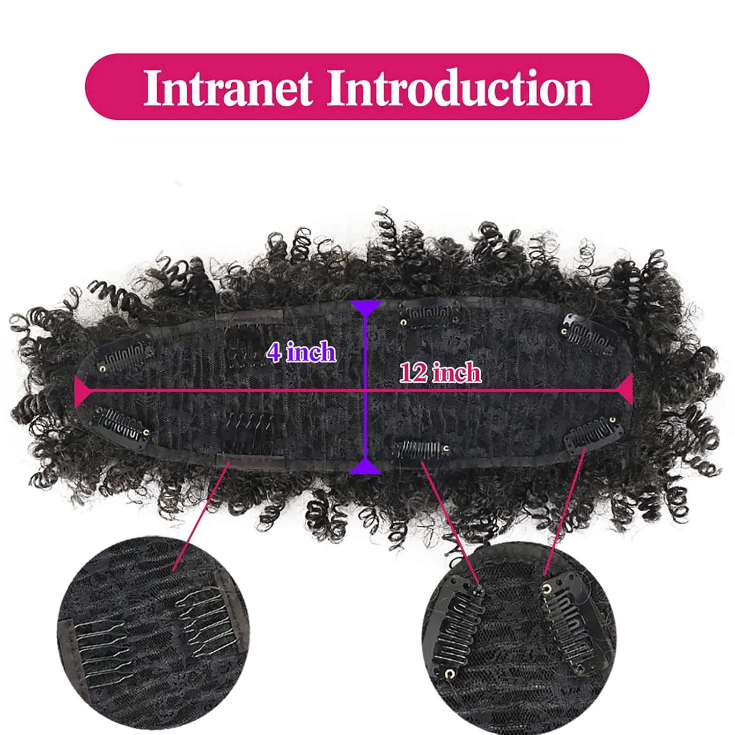Curly Afro Mohawk Wig Faux Hawk Clip in Hair Extension for Black Women, Jerry Curly Synthetic Clip on Ponytail Wigs Black Fake Pony Tail Hairpiece (1B)