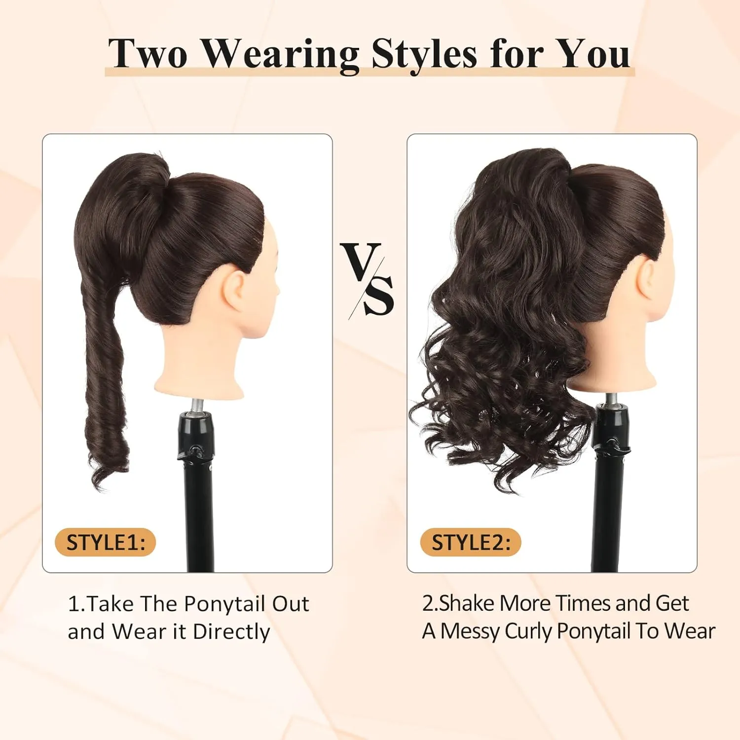 Curly Ponytail Extension 14 Inches Short Brown Wavy Synthetic Drawstring Ponytail Hairpieces for Women Clip in Ponytail Hair Extensions (#4)