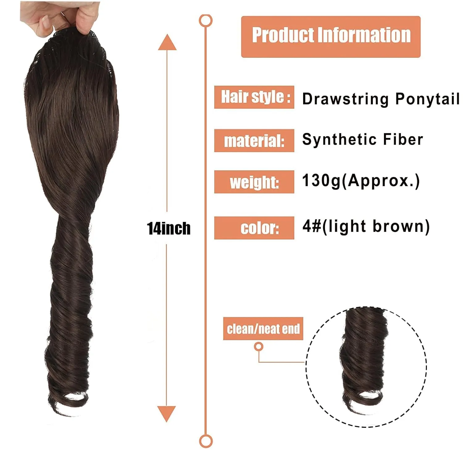 Curly Ponytail Extension 14 Inches Short Brown Wavy Synthetic Drawstring Ponytail Hairpieces for Women Clip in Ponytail Hair Extensions (#4)