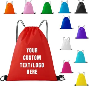 Custom Drawstring Backpacks with Custom Logos, Personalized Bulk Bags for Men,Women for Gym, Camping, Beach (Polyester small ears)