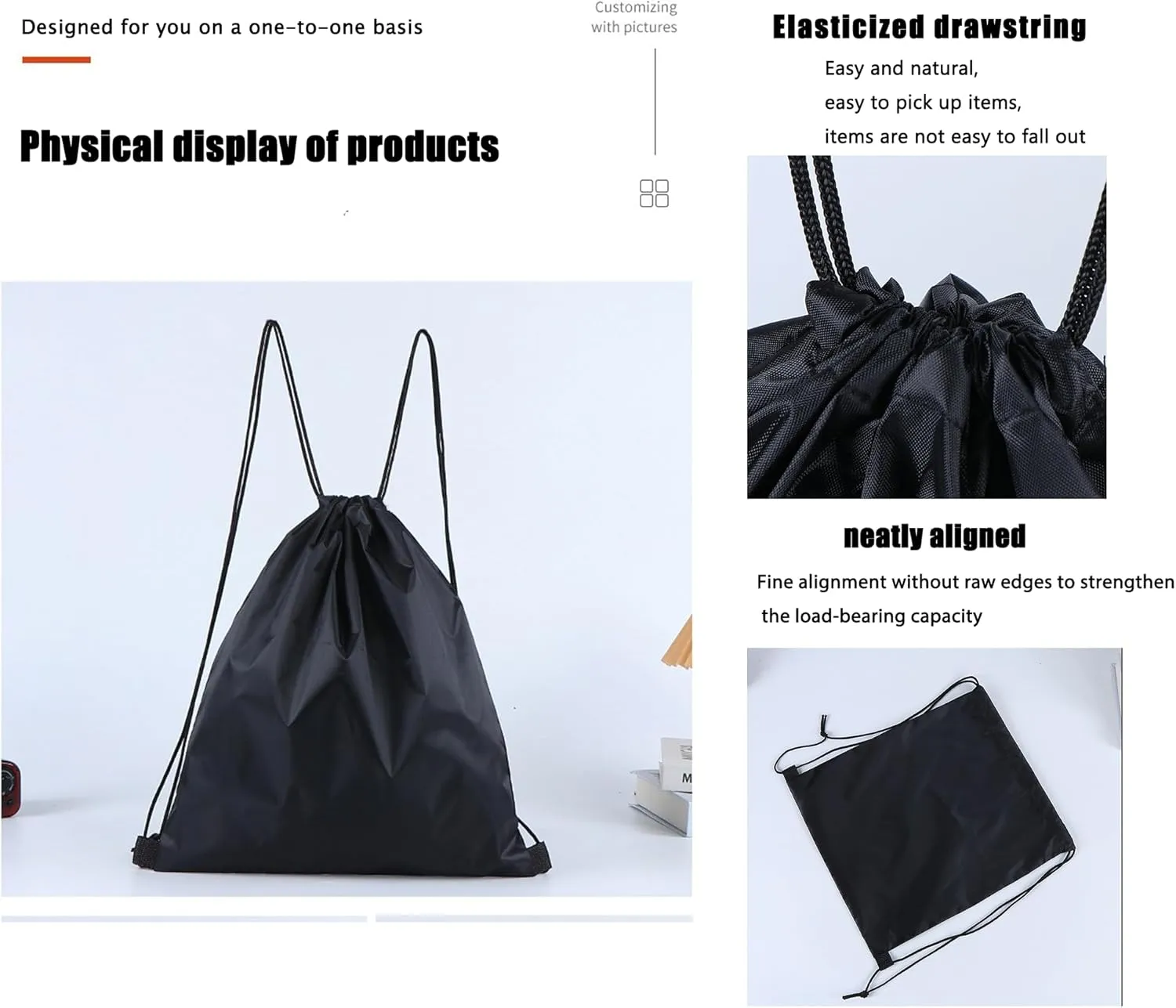 Custom Drawstring Backpacks with Custom Logos, Personalized Bulk Bags for Men,Women for Gym, Camping, Beach (Polyester small ears)