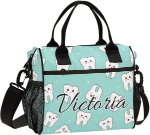 Custom Lunch Bag for Men Women Cute Teeth on Blue Personalized Insulated Lunch Box Customized Cooler Tote Food Container for School Office Picnic M