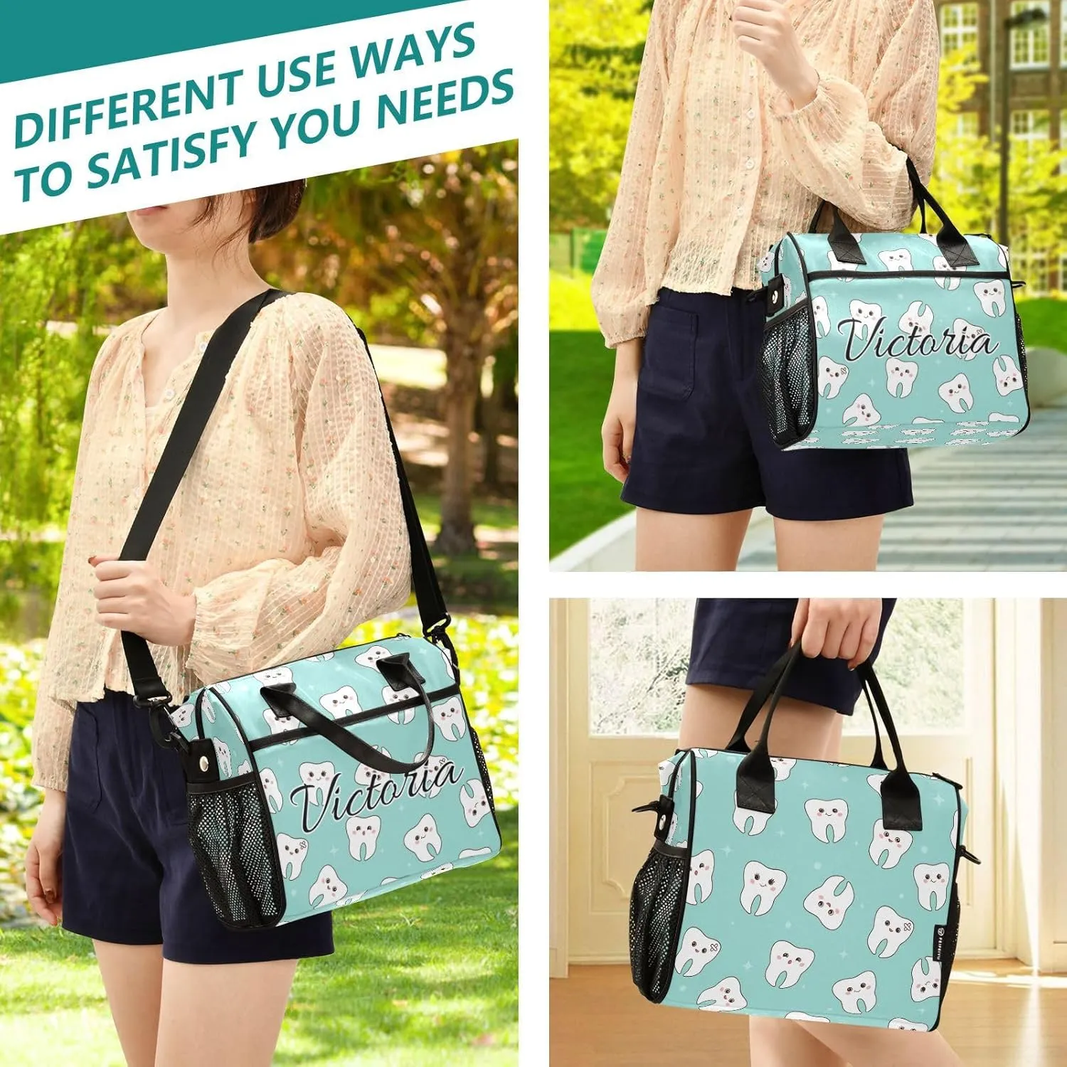 Custom Lunch Bag for Men Women Cute Teeth on Blue Personalized Insulated Lunch Box Customized Cooler Tote Food Container for School Office Picnic M