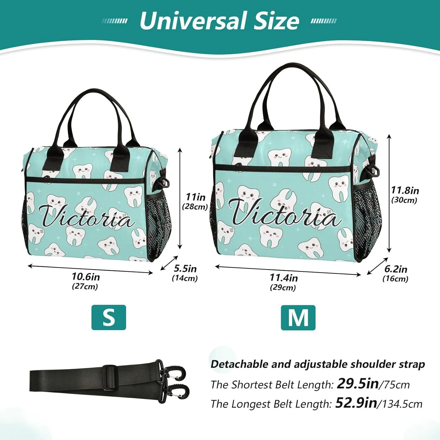 Custom Lunch Bag for Men Women Cute Teeth on Blue Personalized Insulated Lunch Box Customized Cooler Tote Food Container for School Office Picnic M