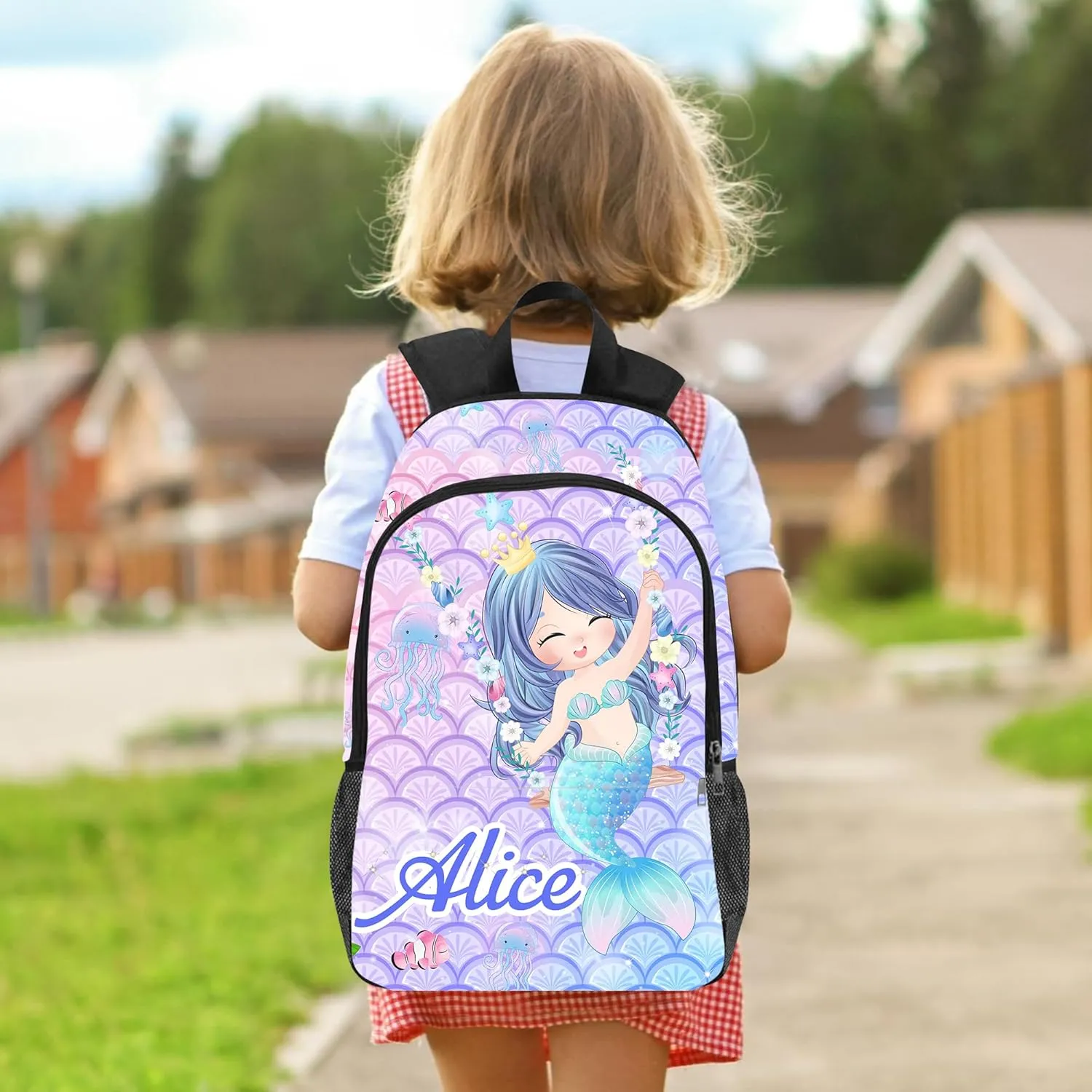 Custom Toddler Backpack for Teen Girls, Personalized Kids Backpacks for Preschool Kindergarten Elementary with Name, Customized Mermaid BookBags School Bag for Students Daughter Back to School Gifts
