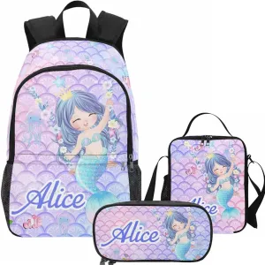 Custom Toddler Backpack for Teen Girls, Personalized Kids Backpacks for Preschool Kindergarten Elementary with Name, Customized Mermaid BookBags School Bag for Students Daughter Back to School Gifts