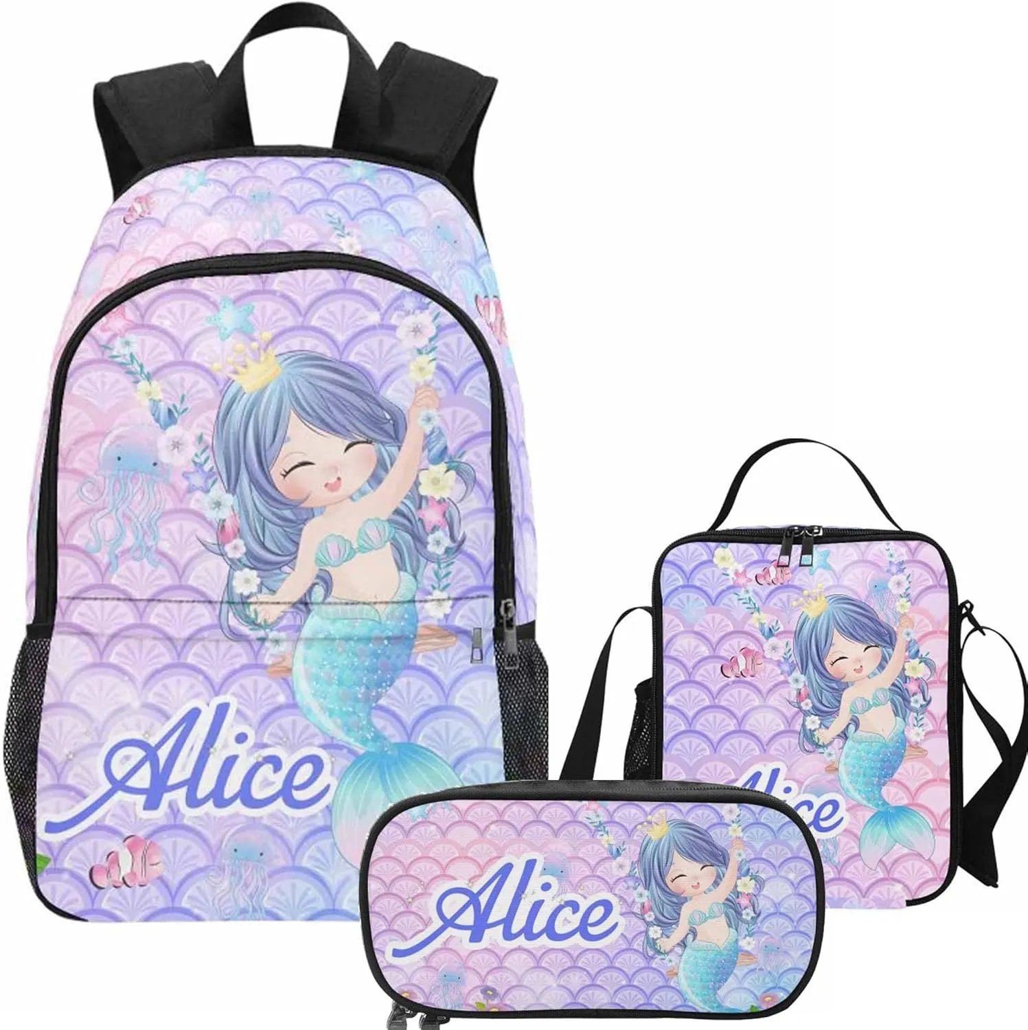 Custom Toddler Backpack for Teen Girls, Personalized Kids Backpacks for Preschool Kindergarten Elementary with Name, Customized Mermaid BookBags School Bag for Students Daughter Back to School Gifts